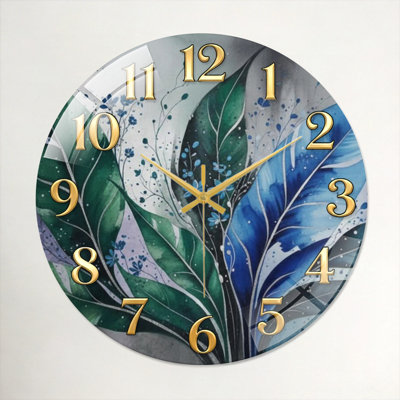 Floral Art Modern Decorated Glass Wall Clock Home Decor Art-15.7"