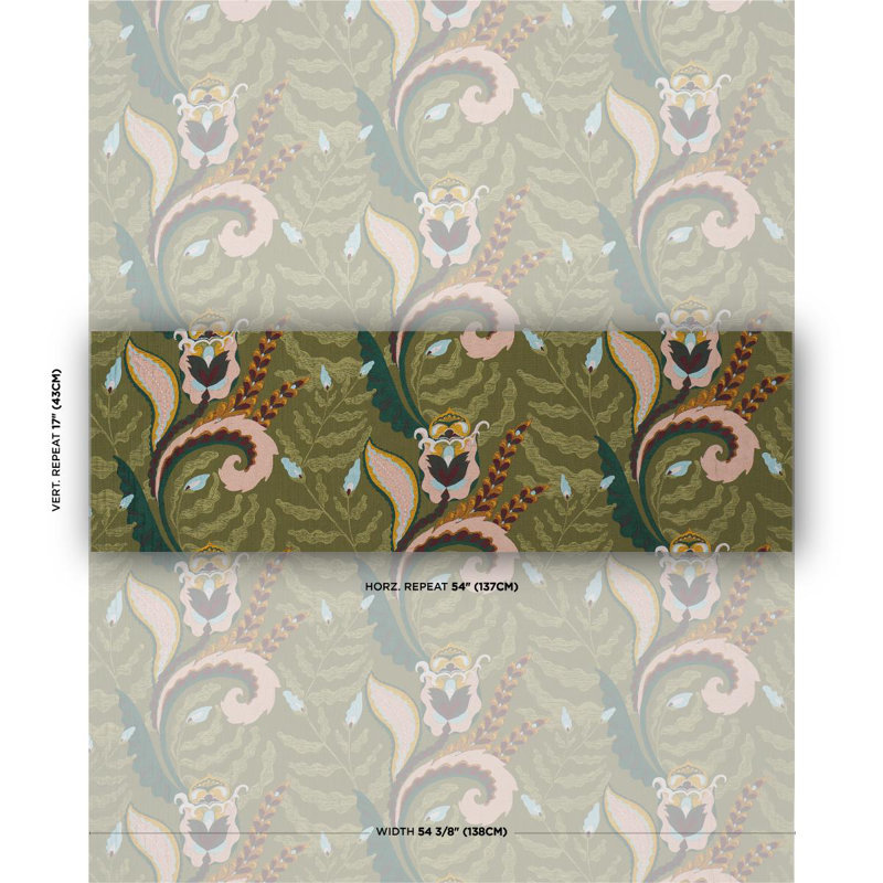 Schumacher X Laura Gonzalez Jaipur Fantaisie Fabric, Green