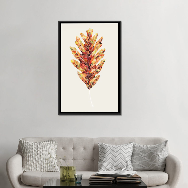 « i », impression sur toile Fall Mosaic Leaf, H 26 po x l 18 po x P 1,5 po, Toile avec cadre noir, Pas de tapis