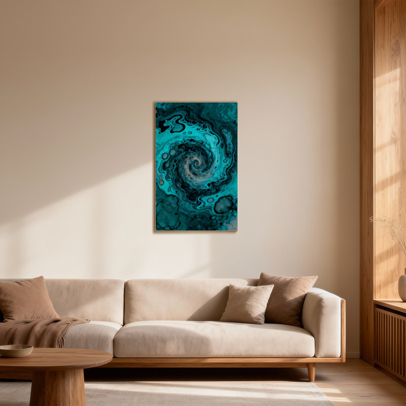 Motif abstrait bleu sarcelle et noir tendance, H 24 po x l 16 po