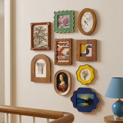 Gallery Wall Frames – 9 Styles (4x4–6x4),Retro-inspired Mixed Wood Colourful Picture Frames,Boho Cottage Photo Display,Individual or Full Set