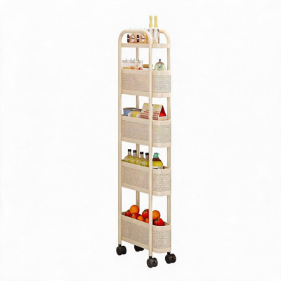 Ultra-narrow 12cm storage cart with storage basket – a space-saving mobile shelf suitable for kitchens/bathrooms, made of carbon steel and equipped with casters