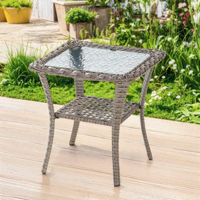 Valierius Durable Outdoor Side Table With UV-Resistant Wicker, And Tempered Glass - Ideal For Patios, Gardens, And Poolside Relaxation by Red Barrel Studio