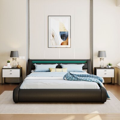 Orren Ellis,Liftable Storage Upholstered Platform Bed With LED -  AA52A26EA8284EFFAD768BFF19631A6D