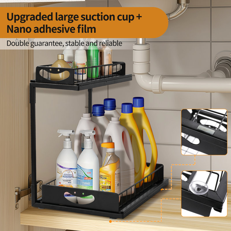 Black Metal 2-Tier L-Shape Under Sink Organizer, 2 Pack