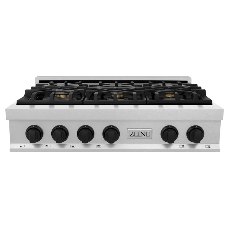 ZLINE Autograph Edition 36 In. Legacy Gas Rangetop with 6 Burners and Porcelain Cooktop in Satin Stainless Steel with Accents