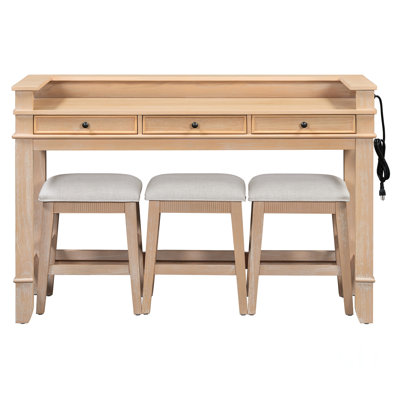 Ensemble de table et chaises de cuisine rétro de 4 pièces pour 3 personnes, comprenant 3 tiroirs de rangement, idéal pour les petits espaces.