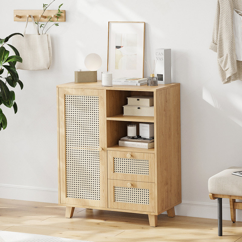 Rattan Buffet Cabinet With Adjustable Shelf, Sideboard With Drawers For Living Room, Kitchen, Entryway, Natural