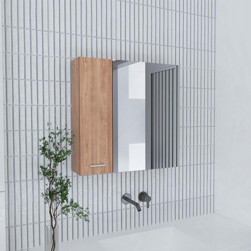 Armoire à pharmacie de salle de bain avec miroir, Beige