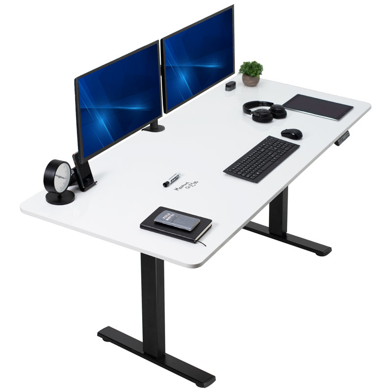 VIVO Single Motor Electric Desk with Push Button Memory Controller, 48.5" H x 71" W x 30" D, Whiteboard/Black