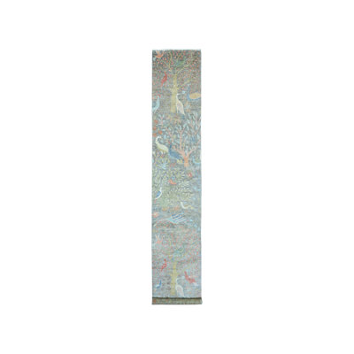 2'6"x15'7" Gray Afghan Paradise Design Soft Wool Hand Knotted Runner Rug 7FC09EC9C77144D0A69EF4DED14B570D