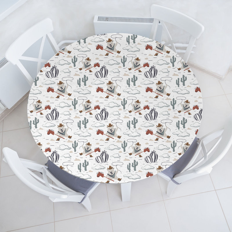 East Urban Home Cartoon Fitted Round Tablecloth Diameter Tan Blue Violet, 64.17" Round