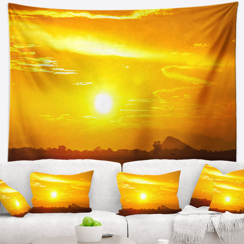 Tapisserie coucher de soleil africain, H 78 po x l 92 po