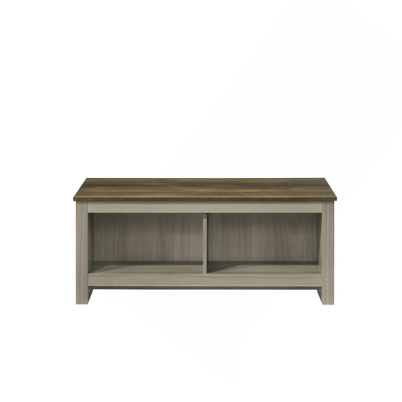 43"W Gray Oak Coffee Table With Open Shelves Front And Back