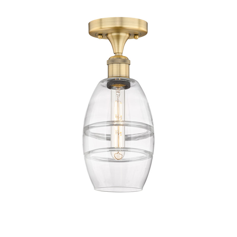Plafonnier semi-encastré 1 lumière Edison - Abiagael, Laiton brossé, H 8,25 po x l 5,88 po x P 5,88 po, Transparent