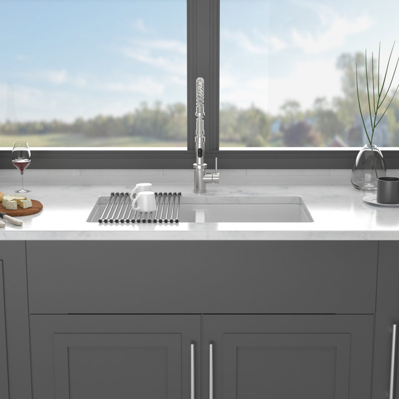 33X19" Double Bowl  50/50  Granite Composite Undermount Quartz Kitchen Sink In White, Quiet, Non - Scratch Surface, Reduces Dirt, Comes With Drying Rack And Bottom Grid White Sink, Thick Composite,