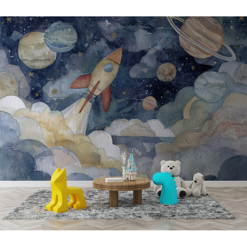 Murale fantaisiste Space Rocket, Non tissé, 200 po x 120 po