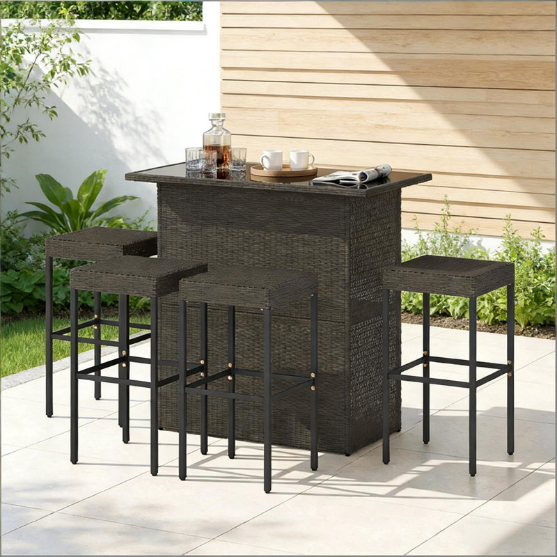 Ensemble de mobilier d'extérieur pour la cour arrière, ensemble de bar extérieur confortable, ensemble de bar en osier de rotin 5 pièces