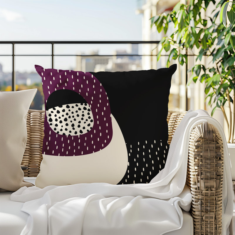 Coussin carré intérieur / extérieur pia, H 17 po x l 17 po, Mauve / noir / blanc cassé