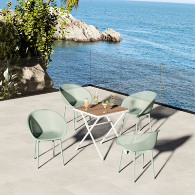 2 Pale Modern Lounge Chairs And All - Weather Khaki/White Multi Functional Table, High Grade Pp Tabletop, Powder Coated Metal Legs, Non Slip Foot Pads, Body Hugging Design