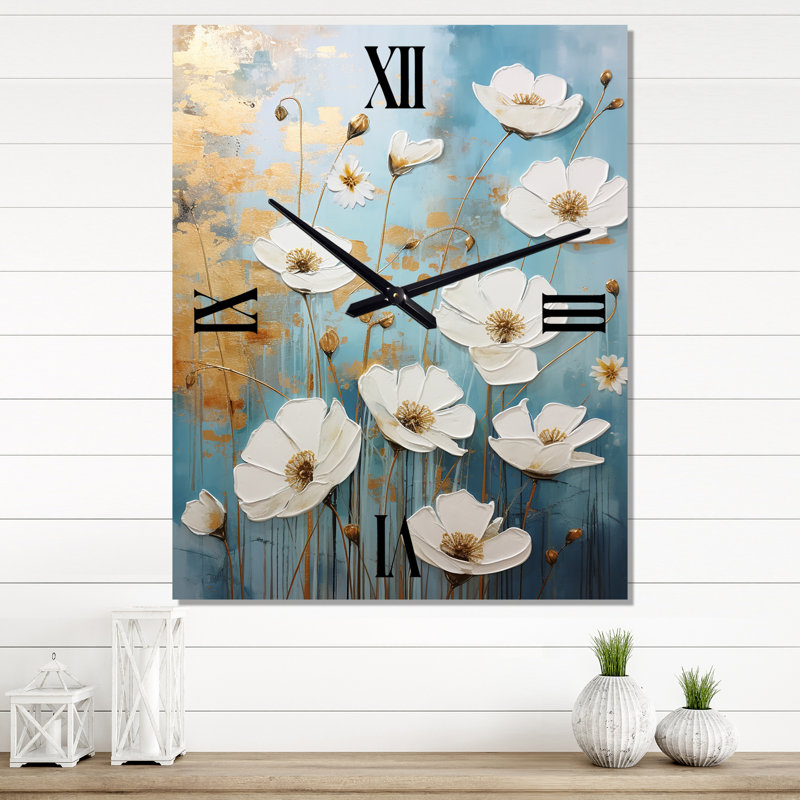 Minimalisme bleu blanc Buttercups I - Horloges murales Buttercups, Petit