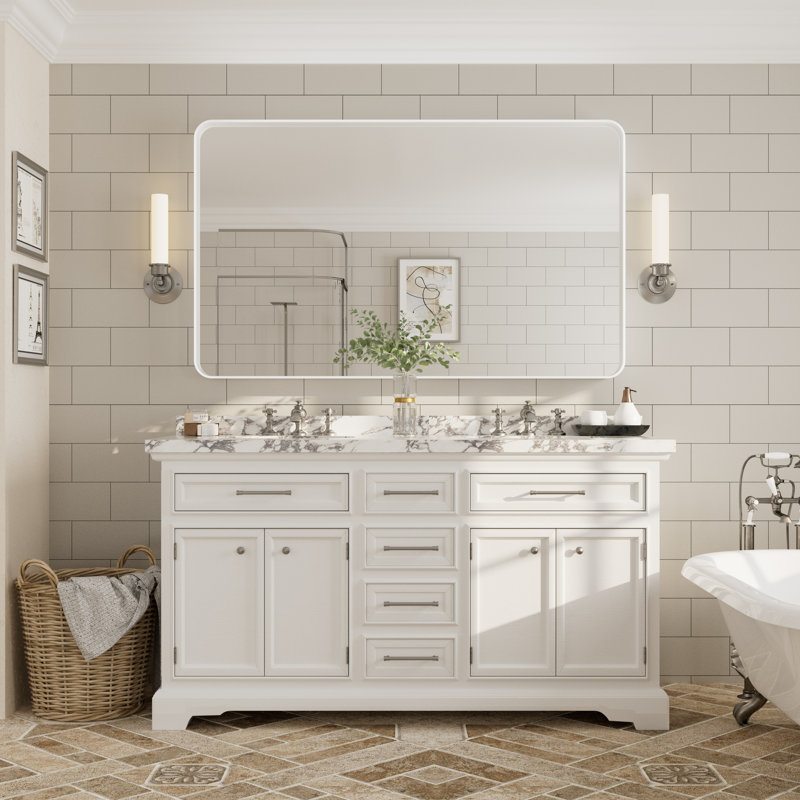 Miroir mural Aevar, 60 po x 36 po, Blanc mat