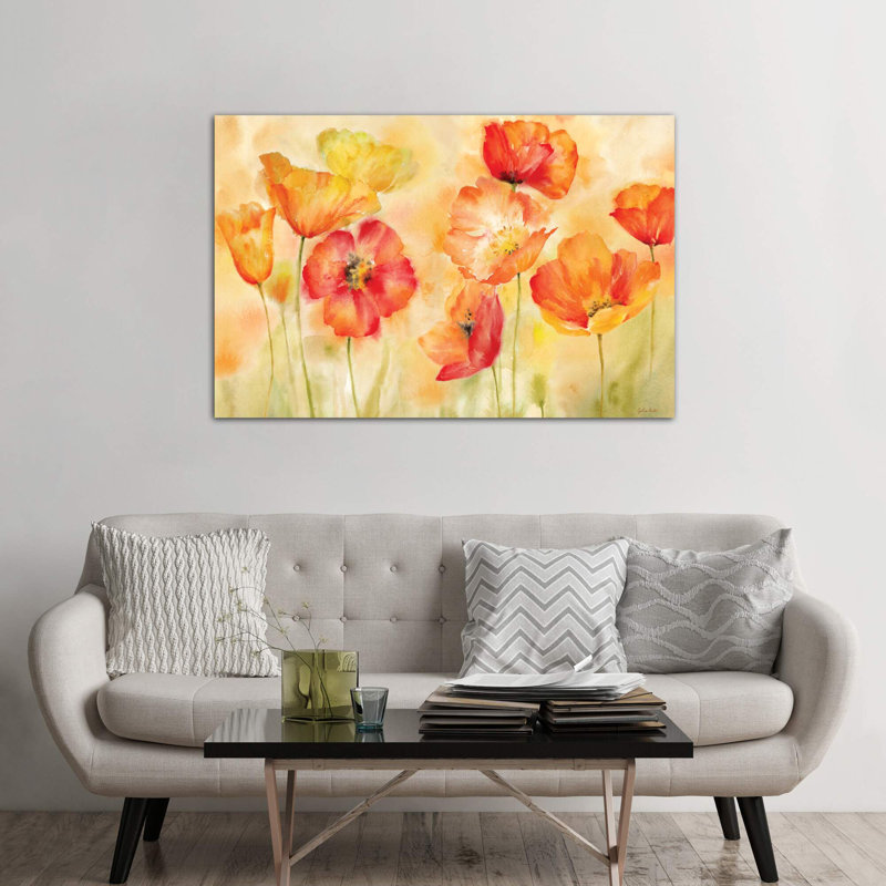 Watercolor Poppy Meadow Spice Landscape by Cynthia Coulter - Print on Canvas, 66.04 cm H x 45.72 cm W x 1.91 cm D