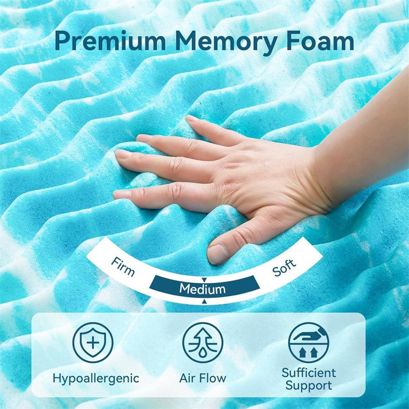 Queen Size Blue Gel Memory Foam Mattress Topper, 2 Inch