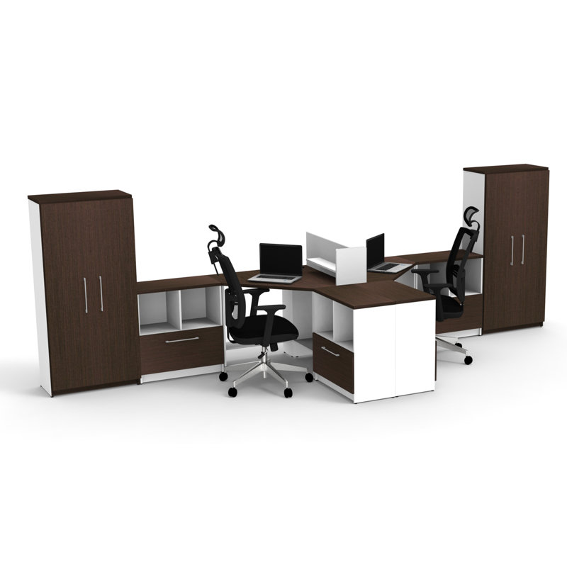 Benching Desks Teamwork Corner Desk Collaboration Furniture Model F608D8043F3847E68A8A2E429011FCA6 8Pc Group Contemporary White/Espresso Color. Seating Not Included