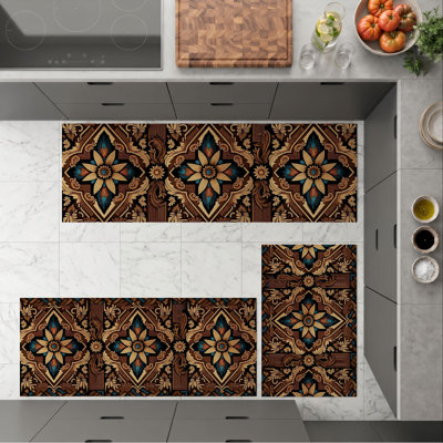 Ornate Floral Non-Slip Washable Kitchen Mats