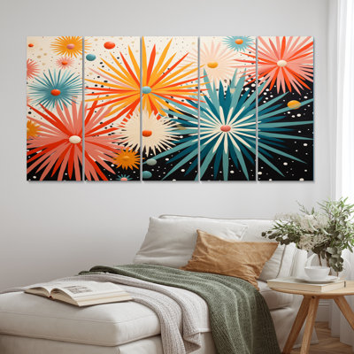 Mid-Century Sunburst Serenade II - décoration murale Mid-Century - 5 panneaux égaux
