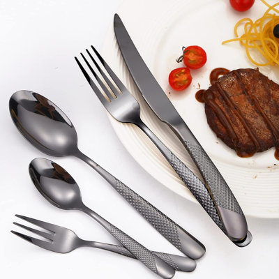 Ensemble de couverts 20 pièces en acier inoxydable martelé 20 pièces, poignée épaisse épaisse, design moderne élégant, résistant à la rouille, va au lave-vaisselle, parfait pour la cuisine à la maison et les réceptions
