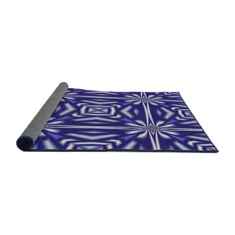 Tapis bleu/ivoire tissé à la machine, Carré 5 pi