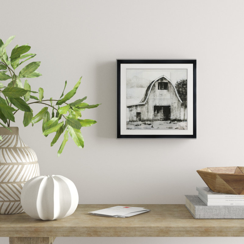 «Black and White Barn II», reproduction d'art, H 17,5 po x l 17,5 po x P 1,5 po, Cadre plastique noir