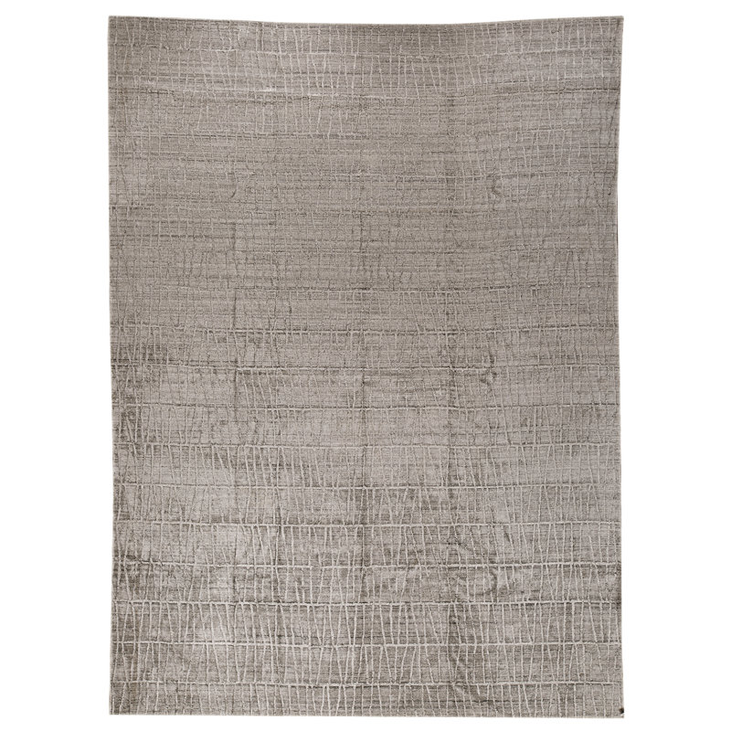 Tapis argenté et blanc de haute qualité noué à la main