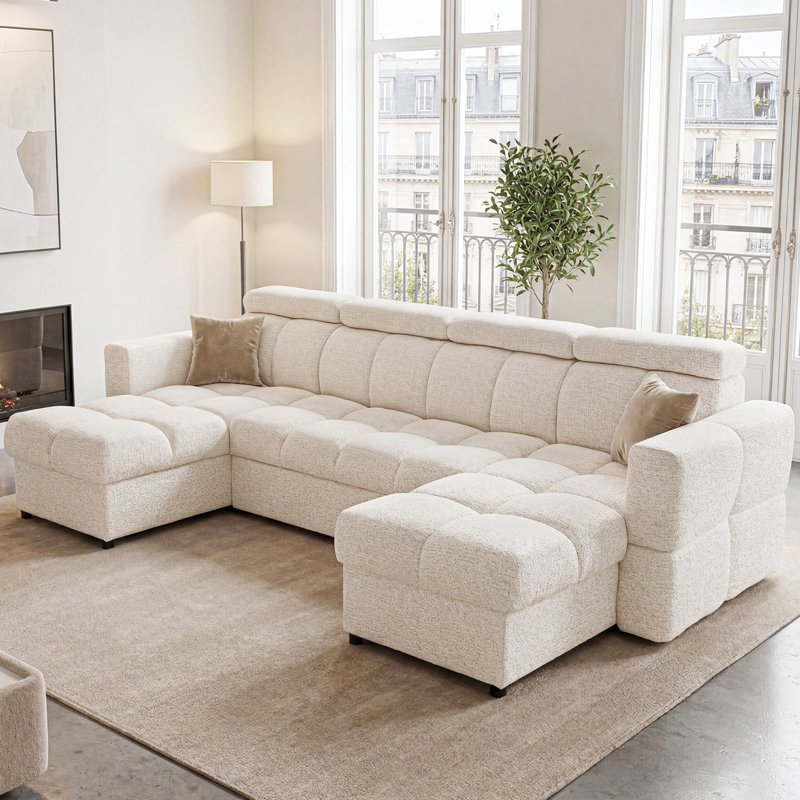 Sectional, BEIGE Polyester Blend