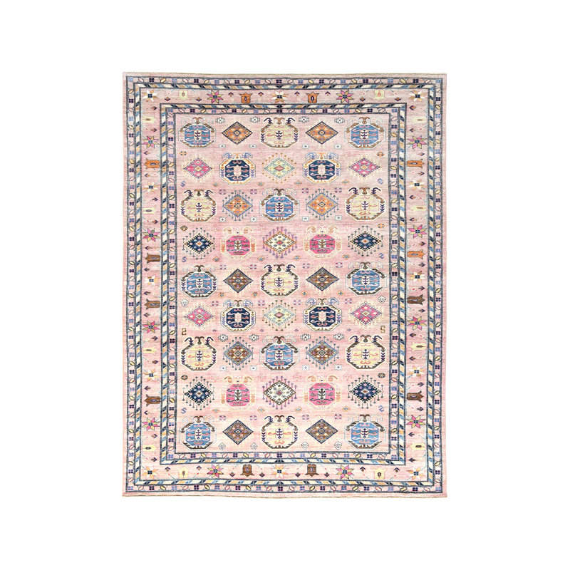 Tapis super Kazak afghan noué à la main en laine biologique 8 pi 10 po x 12 pi 3A61F48AEFBB4711876A0649E2C5D587