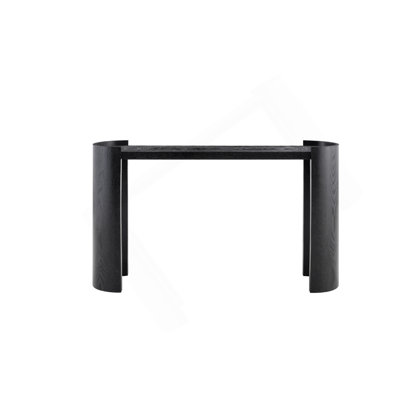 Black Curved Foyer Table - Black Wood Grain Minimalist Entrance Small Space Living Room Sofa Side Table