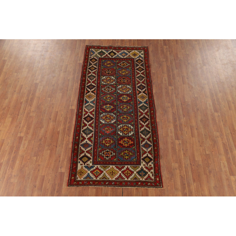 Pre-1900 Antique Kazak Vegetable Dye Runner Rug