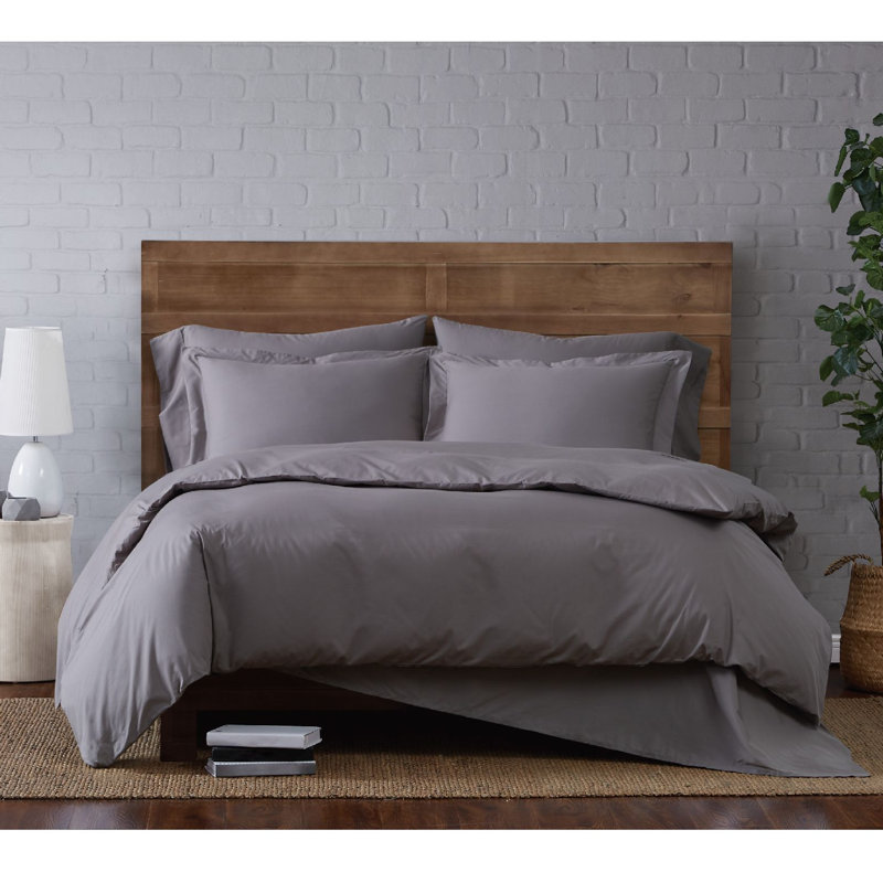Ensemble de housse de couette 100% coton percale Jededian, Housse de couette très grand et 2 taies, Gris