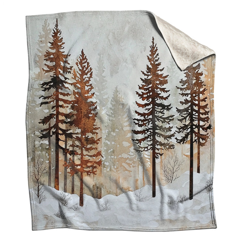 Couvertures illustrÃ©es d'une scÃ¨ne de forÃªt de pins enneigÃ©e, 60in W x 80in H