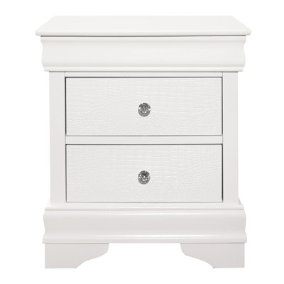 Traditional 3 Nightstand With White Faux Alligator Bedroom Front Design
