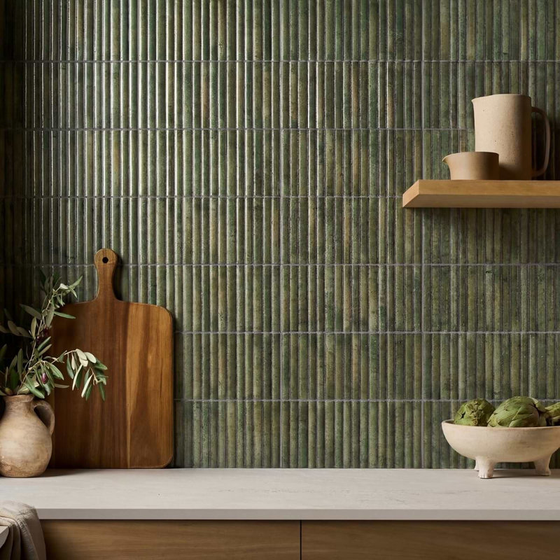 Curve Fluted 6X12 3D Glossy Ceramic Tile, Green