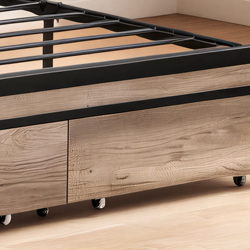 Lit plateforme double en métal avec tête de lit rembourrée pour le rangement, port USB au pied du lit, rangement spacieux et assemblage facile.