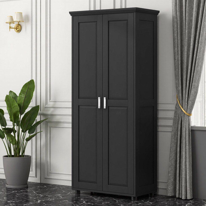 Armoire de rangement haute de luxe, armoire haute 71,25 po avec 2 portes et tablettes réglables, rangement autoportant pour la salle de bain, le bureau et la maison