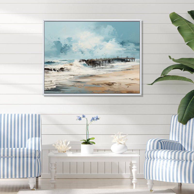 Pier Pier Pier III - reproduction d'art, 16" H x 32" W, Cadre flottant blanc