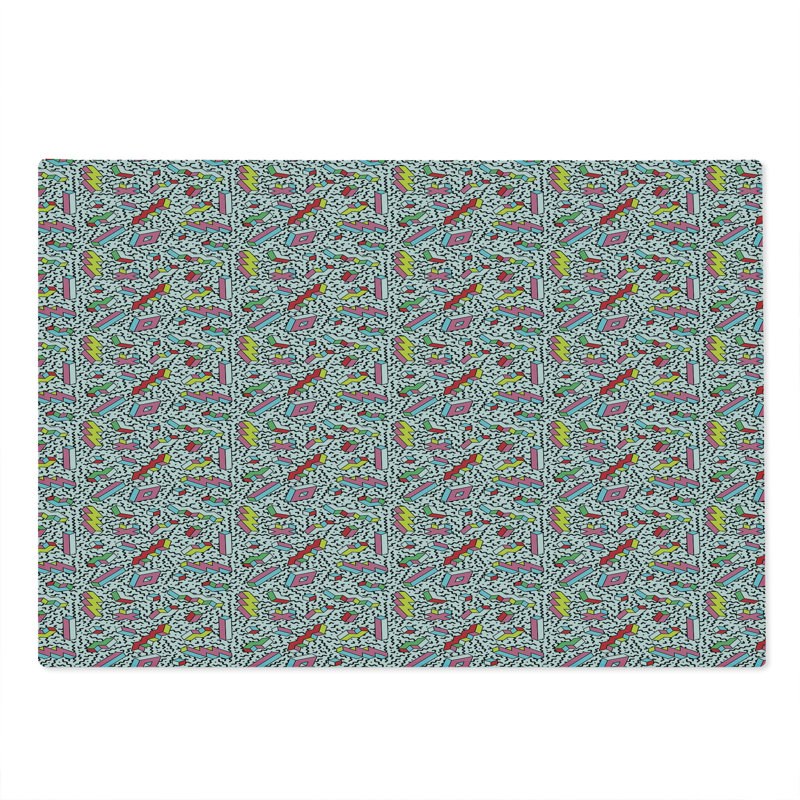 Ambesonne Funky Cutting Board Large Memphis 90s 3D Shapes Multicolor