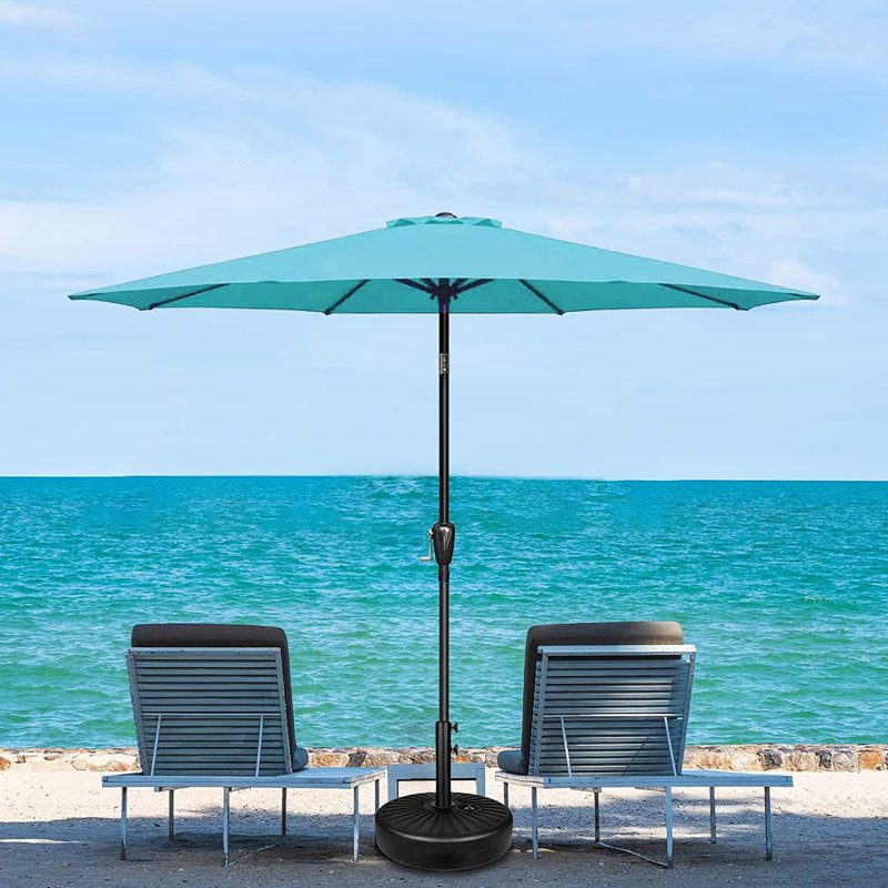 Parasol de table pour l'extérieur avec bouton-poussoir, H 108,09 po x l 108,09 po x P 107,83 po, Turquoise