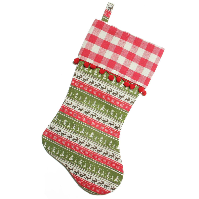 Chaussette de Noël 19 po rouge et vert rustique
