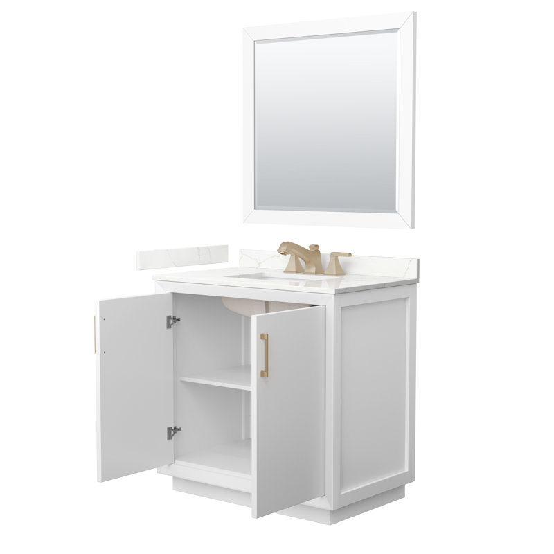 Meuble-lavabo sur pied simple 36 po avec plateau en quartz Strada, Quartz Giotto, Blanc, Noir mat